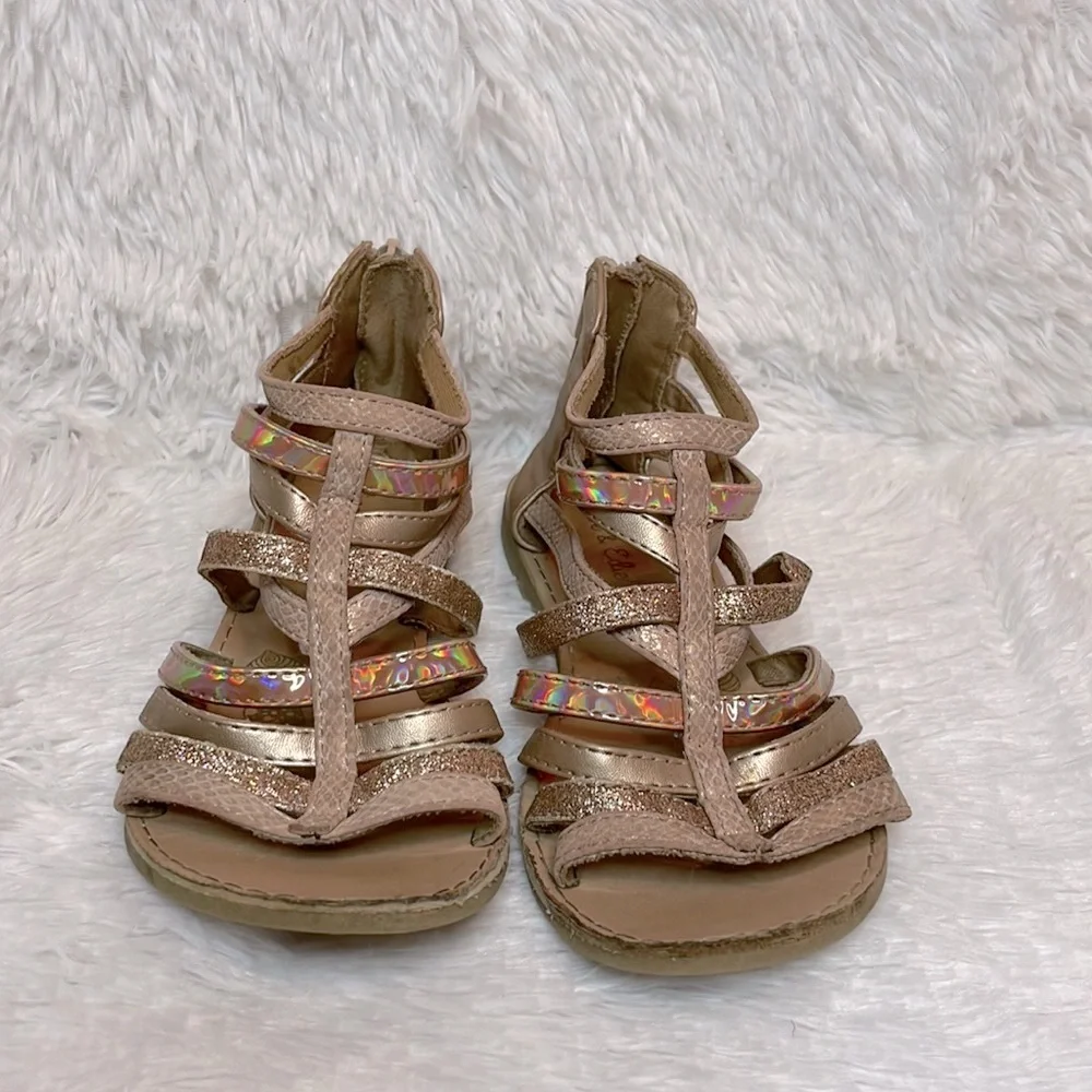 Olive & Edie Girls Glitter Metallic Snakeskin Pink Sandals, Size 2